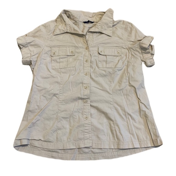 Reitmans Tan Button-Down Shirt with Pockets - Roll-Tab Sleeves - Size L/G - Picture 1 of 6